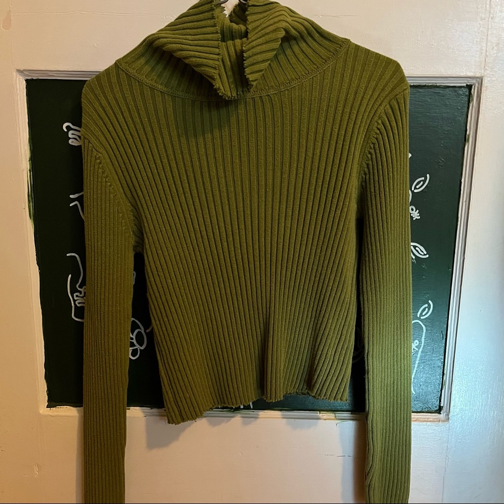 Red camel green turtleneck sweater.